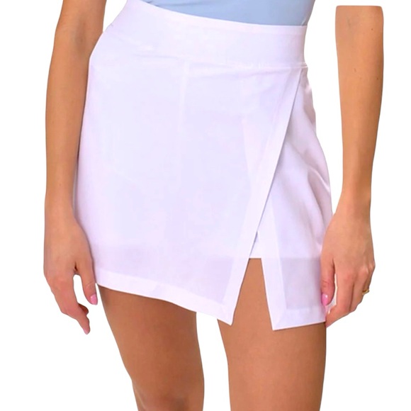 ebb and flow Pants - Ebb and Flow | White Athletic Skort with Slit Front